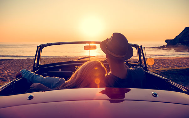 couple in convertible car